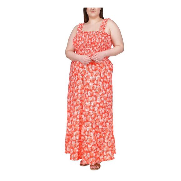 MICHAEL KORS Womens Coral Hem Sleeveless Maxi Fit + Flare Dress Plus 2X - Picture 1 of 4